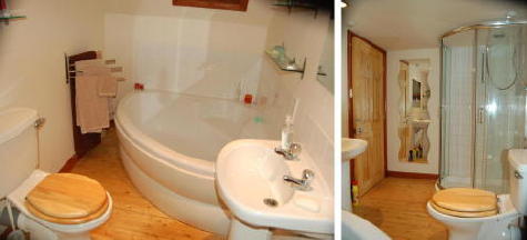 bathroom with corner bath and shower